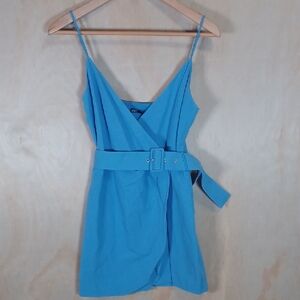 Zara Linen Blend Belted Wrap Dress, Spaghetti Straps, Light Blue, New With Tags